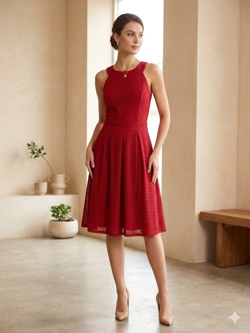 Red Lace Bow-Back Dress